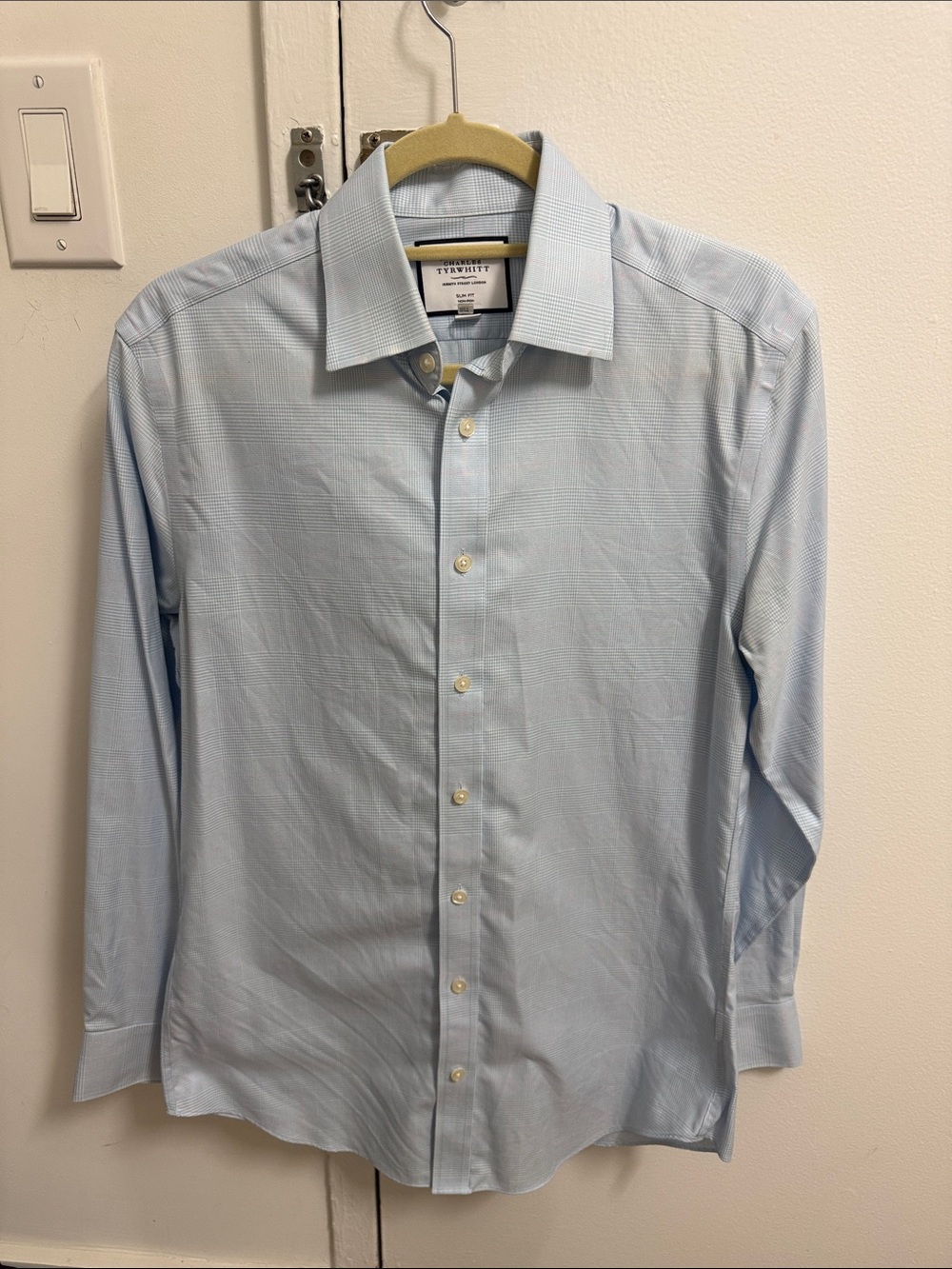 Charles Tyrwhitt Non-Iron Slim Fit Blue Check Dress Shirt 15/33